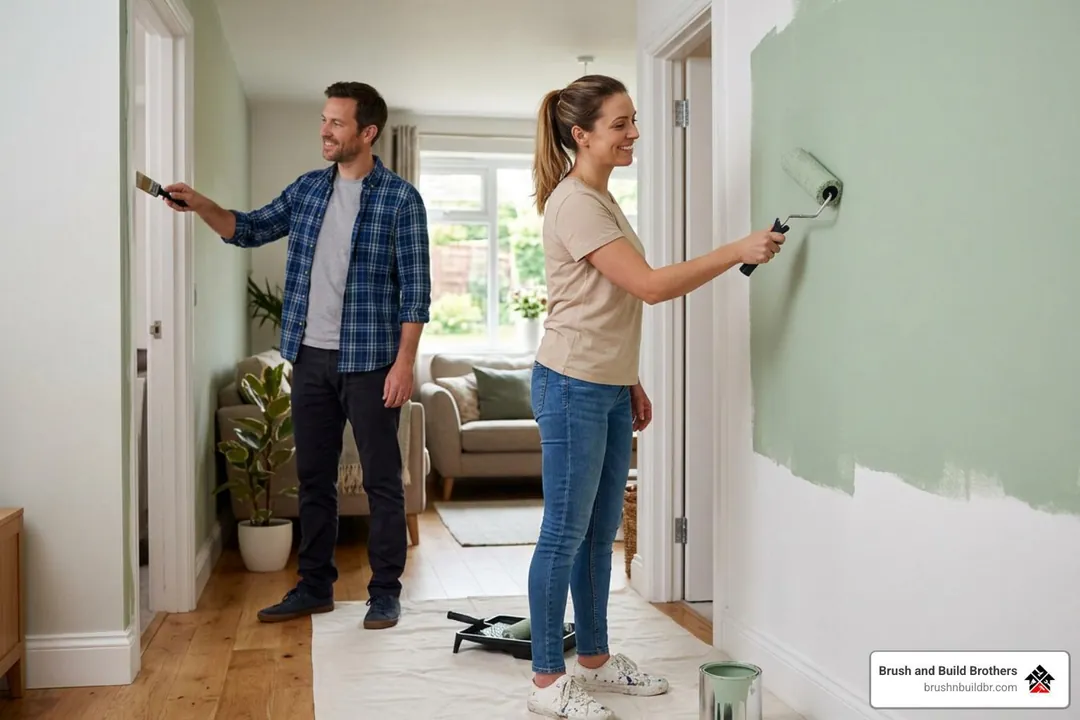 Interior wall being painted a soft sage green in a Concord home