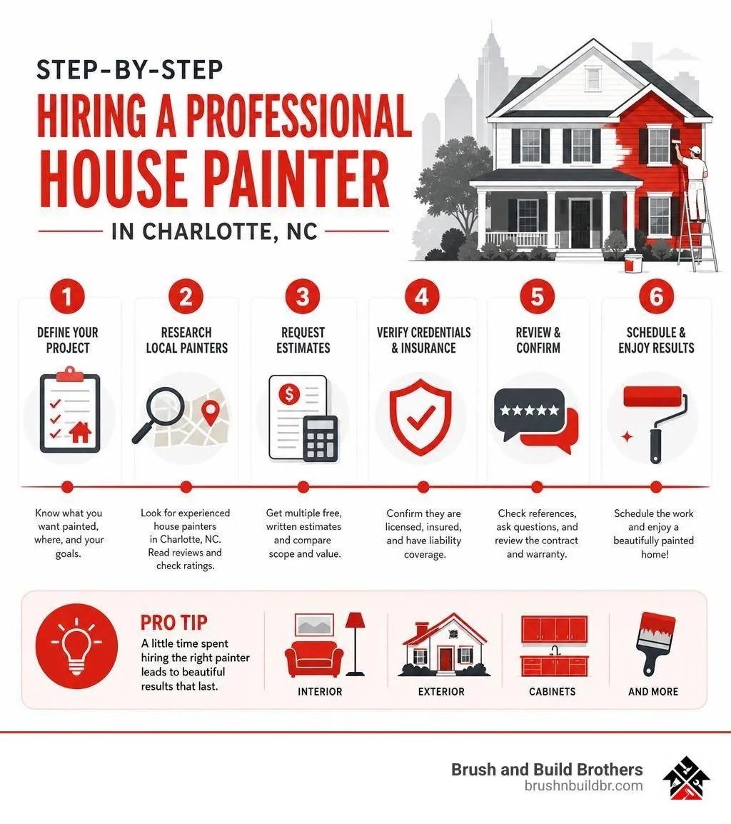 Step-by-step infographic for hiring a professional house painter in Charlotte, NC