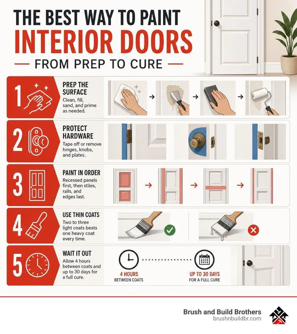 Step-by-step infographic: the best way to paint interior doors, from prep to cure